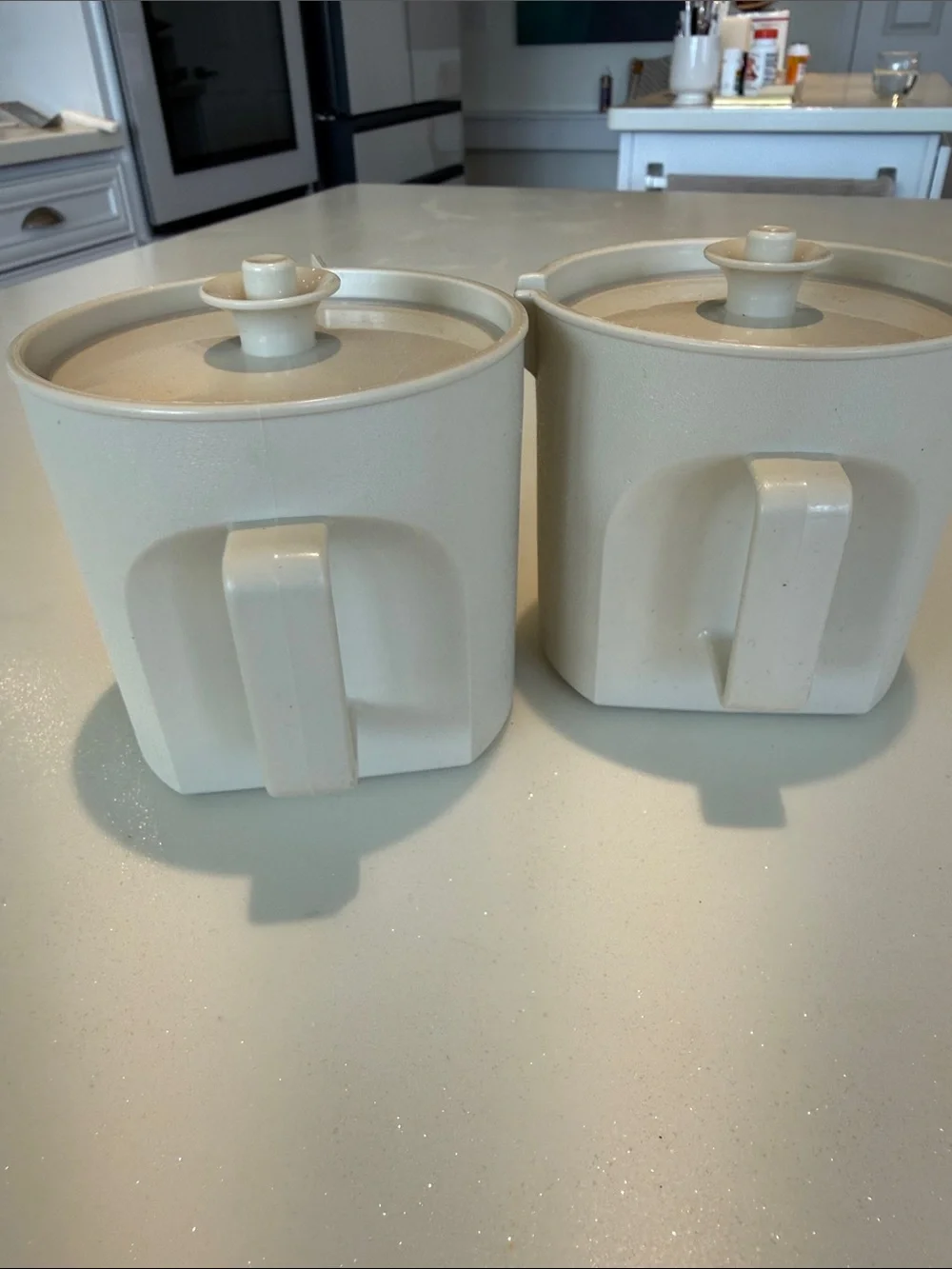 Vintage Tupperware Cream Ivory Sugar and Creamer Set with Lids